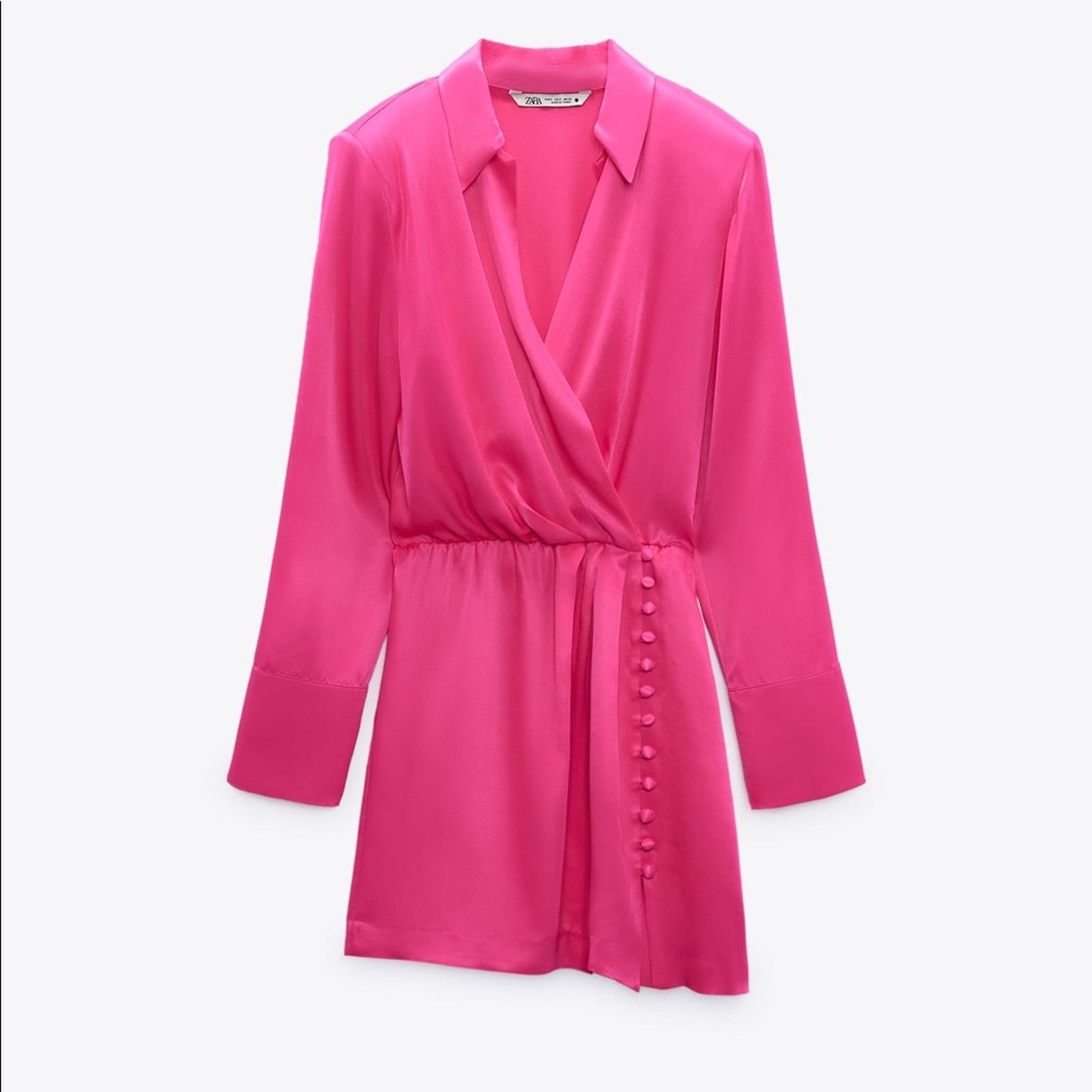 Zara ZARA BLOGGER FAVORITE BUTTONED WRAP DRESS FUCHSIA Size XS / US 0-2 / IT 36-38 - 13 Thumbnail