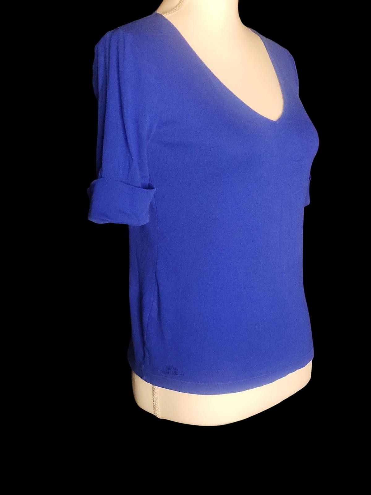 Lauren Ralph Lauren Lauren Ralph Lauren Blue V-Neck Women's Top w Rolled Sleeves Size M / US 6-8 / IT 42-44 - 2 Thumbnail