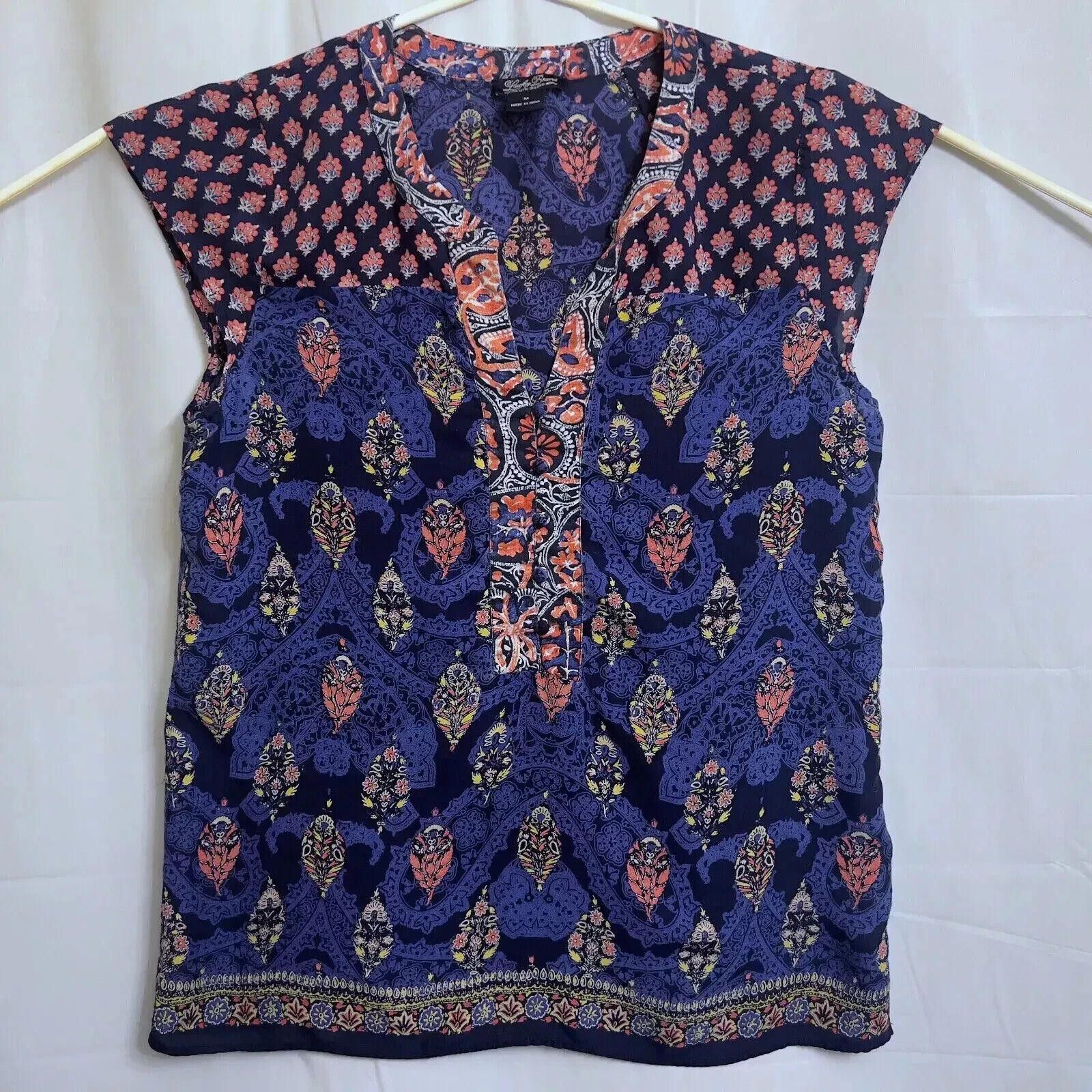 Lucky Brand Lucky Brand V Neck Blouse Women's Medium M Floral Blue Size M / US 6-8 / IT 42-44 - 1 Thumbnail