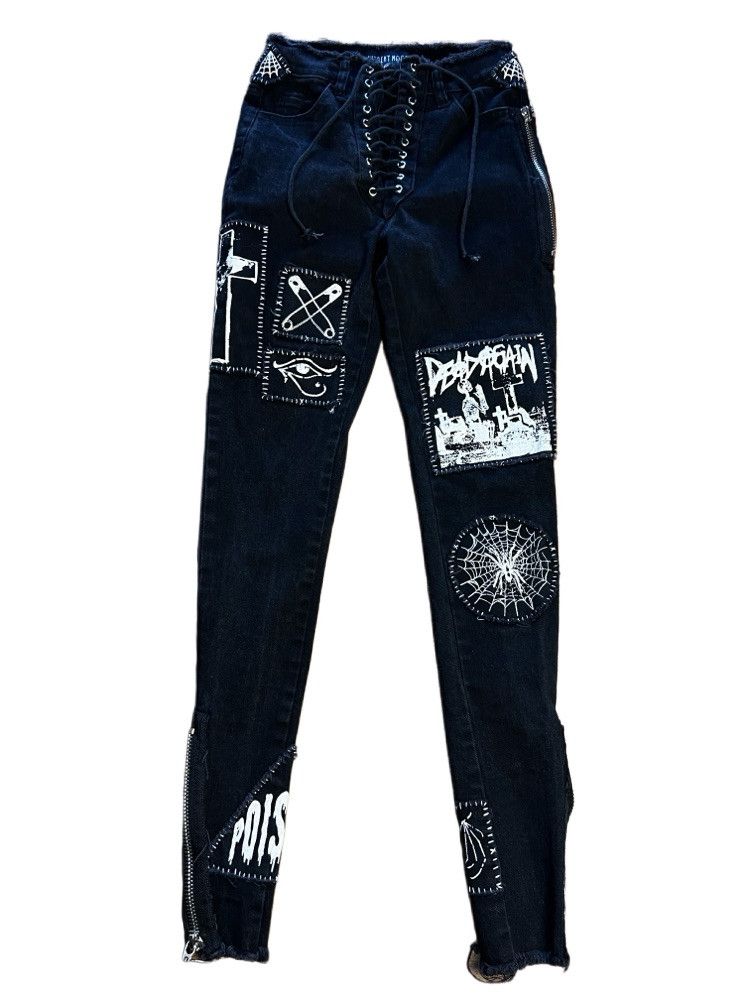 Current Mood Dolls Kill Current Mood Patchwork Lace Up Front Skinny Jeans Size 22" - 1 Thumbnail