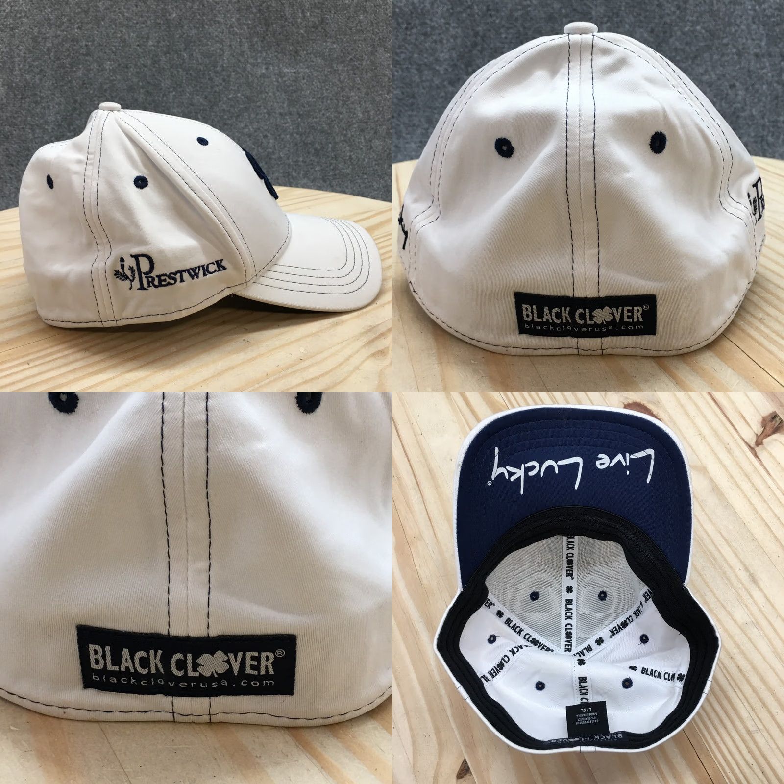 Vintage Black Clover Baseball Hat Prestwick Mens White L-XL Adjustable Embroidered Logo Size ONE SIZE - 8 Thumbnail