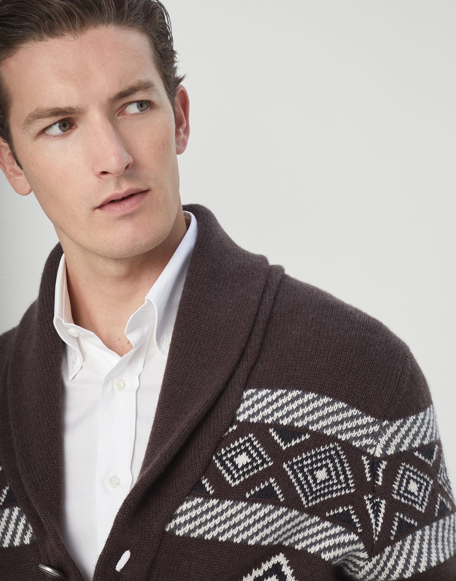 Brunello Cucinelli o1w1db10225 Cashmere Cardigan in Brown/White Size US L / EU 52-54 / 3 - 3 Thumbnail