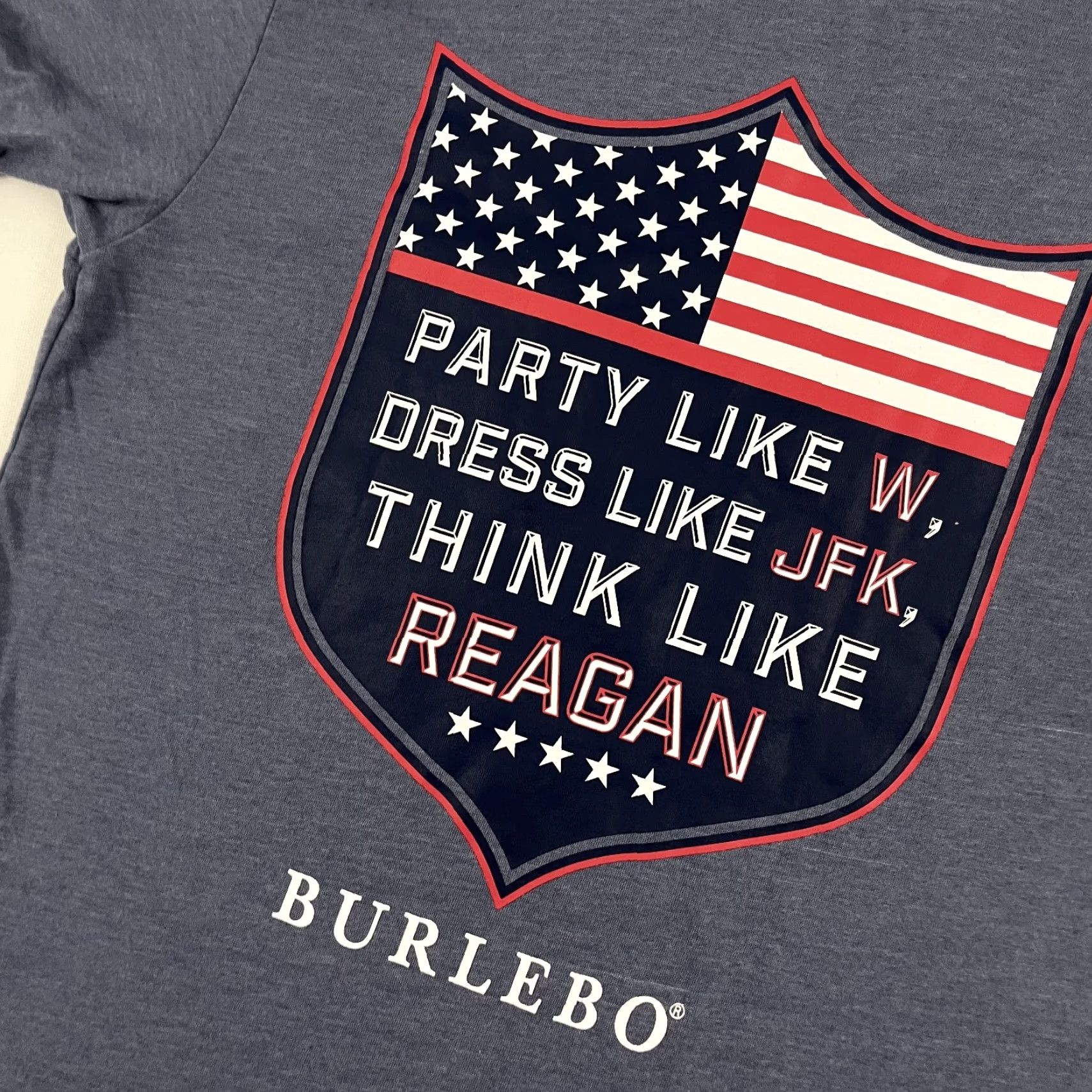 Vintage VINTAGE Burlebo Shirt Mens Small Blue Party Like Dress Think Presidents Graphic USA Flag Size 36R - 2 Thumbnail