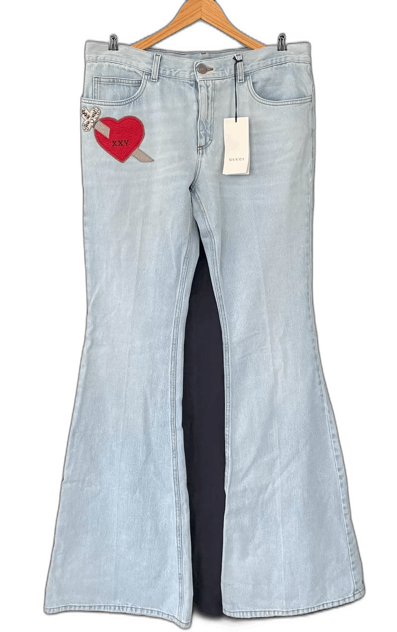 Gucci Gucci Flared Denim Pants with Heart Embroidery Size 42" / US 20 - 1 Thumbnail