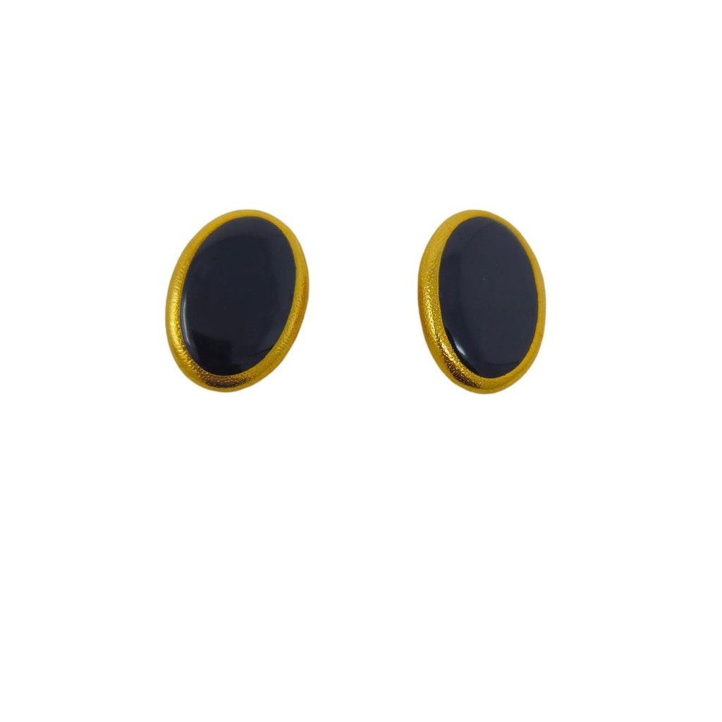 Anne Klein Vintage Anne Klein Glossy Black Enamel Oval Clip on Earrings Size ONE SIZE - 4 Thumbnail