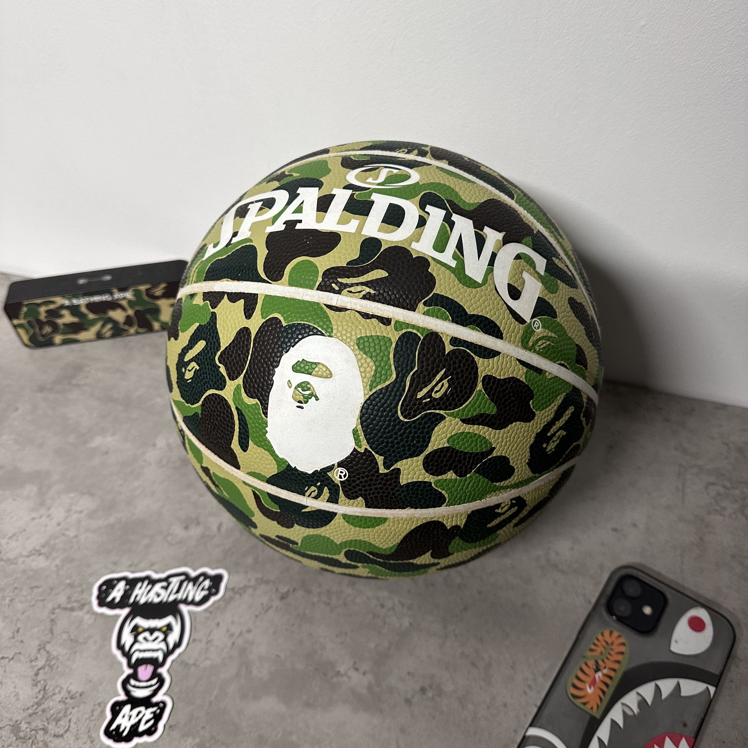 image of A Bathing Ape Bape Basket Ball Spalding Shark Camo in Green Camo, Men's