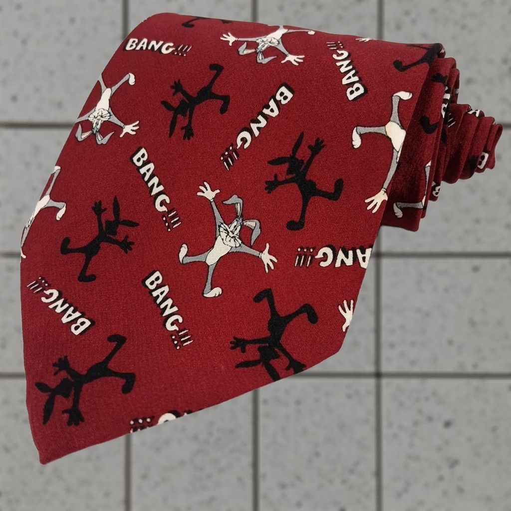 Vintage VINTAGE Warner Bros. Men Necktie Silk 3.75" Burgundy Buggs Bunny Looney Tunes 57" Men Size ONE SIZE - 1 Thumbnail