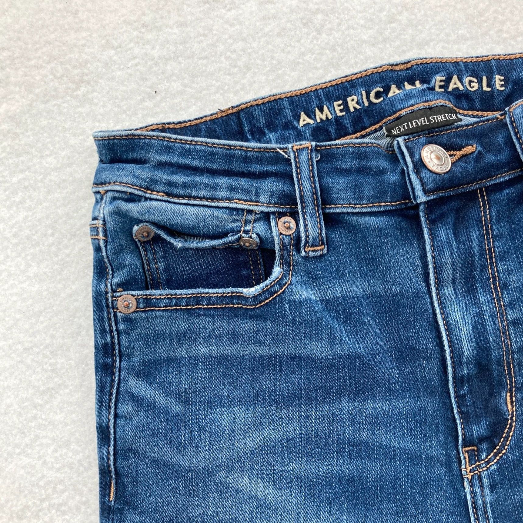 American Eagle Outfitters American Eagle Jeans Women's 2 High Rise Flare Denim Blue Stretch Distressed Y2K Jeans Size 42" / US 20 - 4 Thumbnail