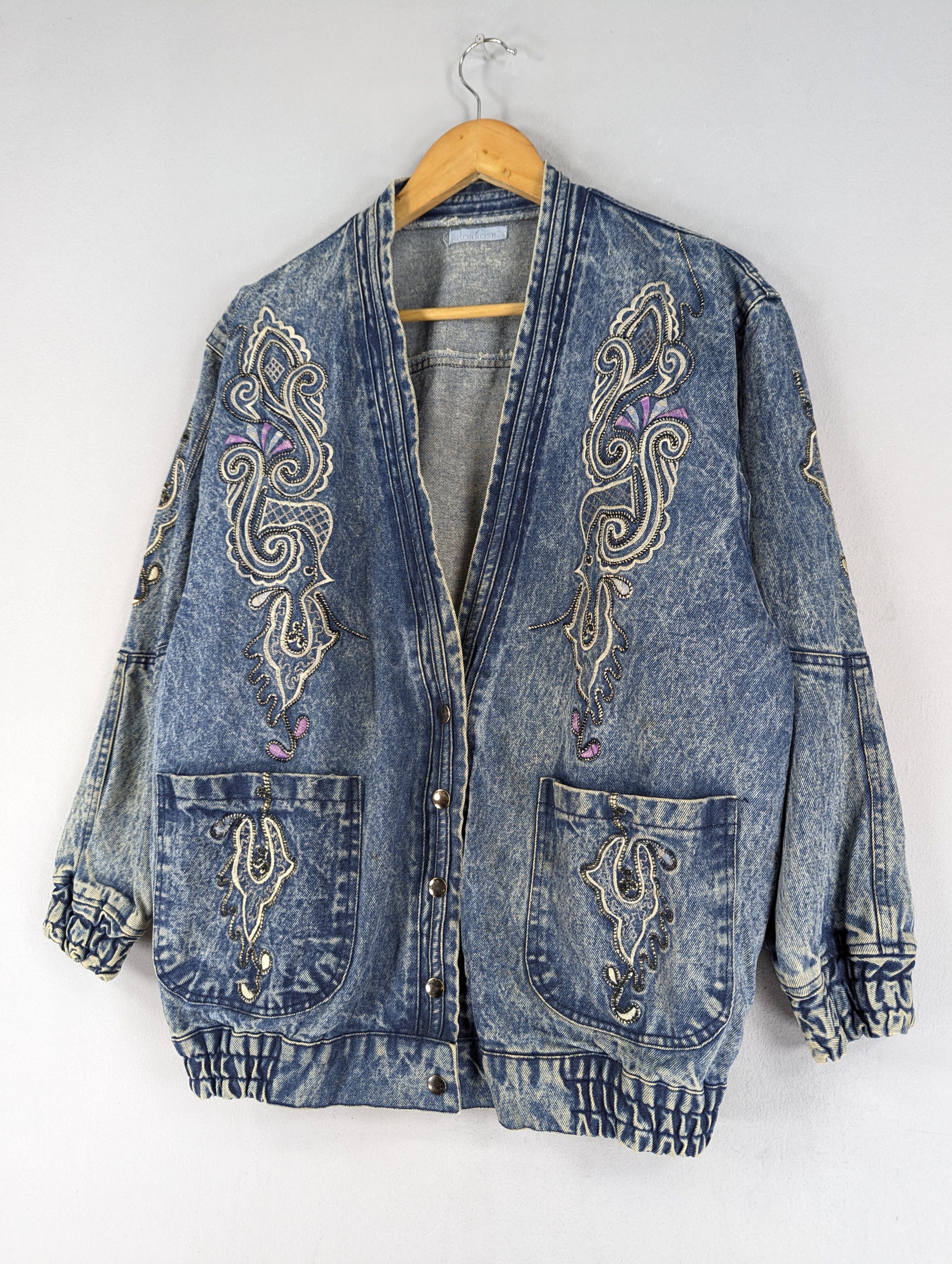 Vintage Corrose Cardigan Embroidery Denim Jacket