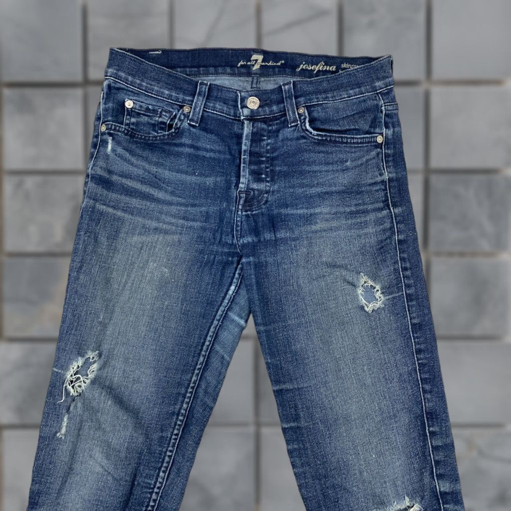 7 For All Mankind VINTAGE? (No) 7 For All Mankind Josefina Jeans Women 26 Blue Skinny Jeans 5-Pocket Distressed Button-Fly with Stretch Size 26" / US 2 / IT 38 - 1 Thumbnail
