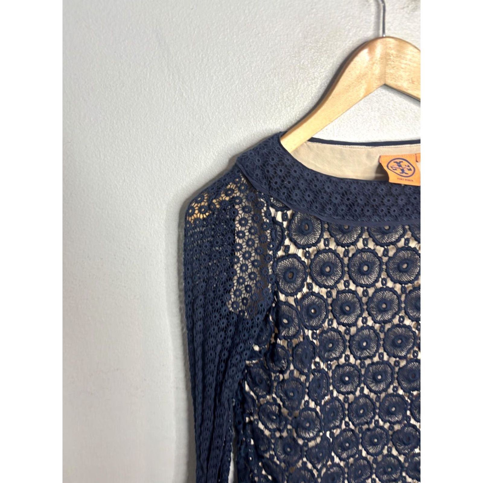 Tory Burch Tory Burch Lace Crochet Top Navy Womens 4 Long Sleeve Sheer Eyelet Blouse Size S / US 4 / IT 40 - 2 Thumbnail