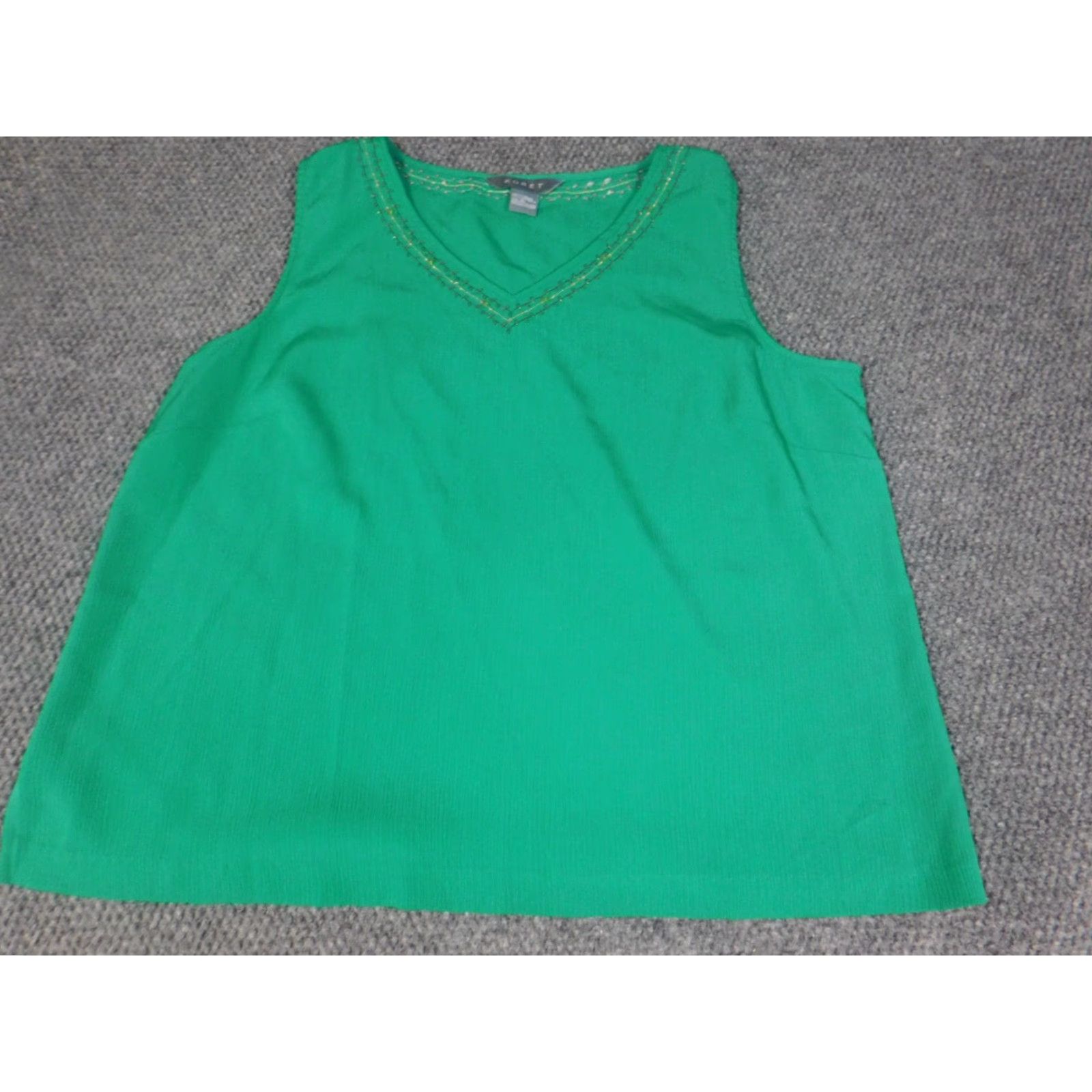 Vintage Koret Womens Tank Top XL Green Floral Knit Pullover Sleeveless Round Neck Casual Stretch Basic Size XL / US 12-14 / IT 48-50 - 3 Thumbnail