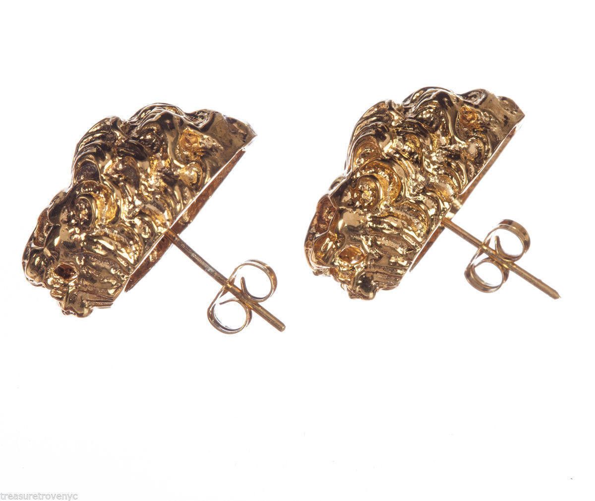 Designer 18 kt Gold Plated Brass Etruscan Lion Earrings Alberto Juan Size ONE SIZE - 4 Thumbnail