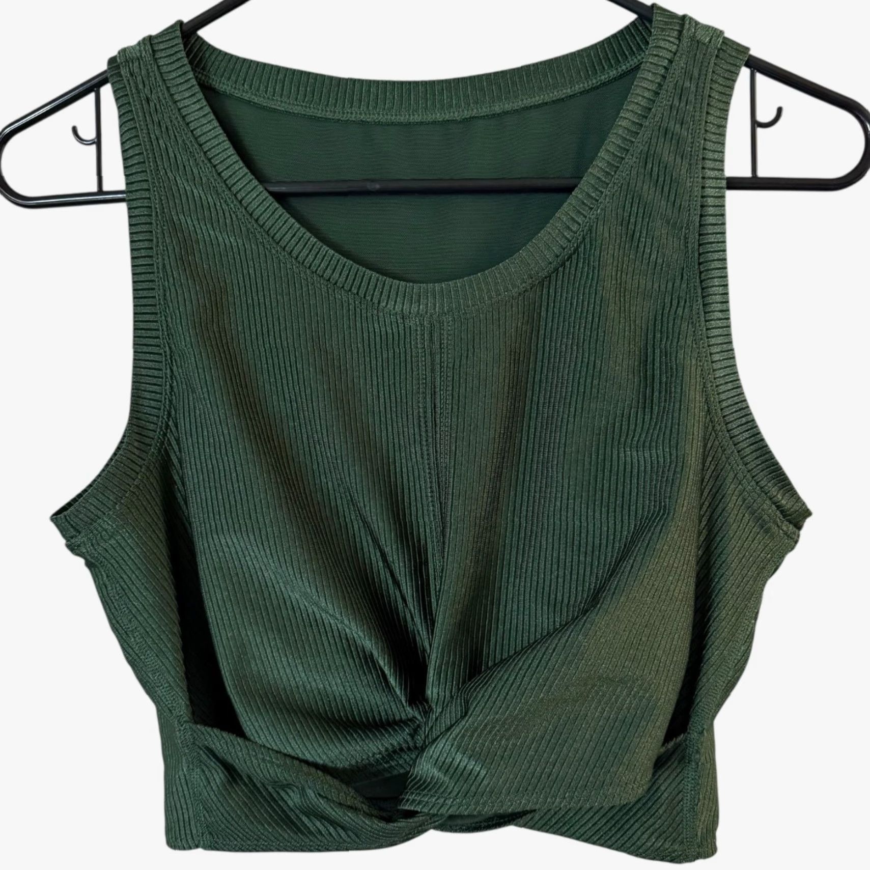 Vintage Aerie Sports Bra Lined Ribbed Crop Top Green Women's XL Gym Yoga Athletic Active Size XL / US 12-14 / IT 48-50 - 2 Thumbnail