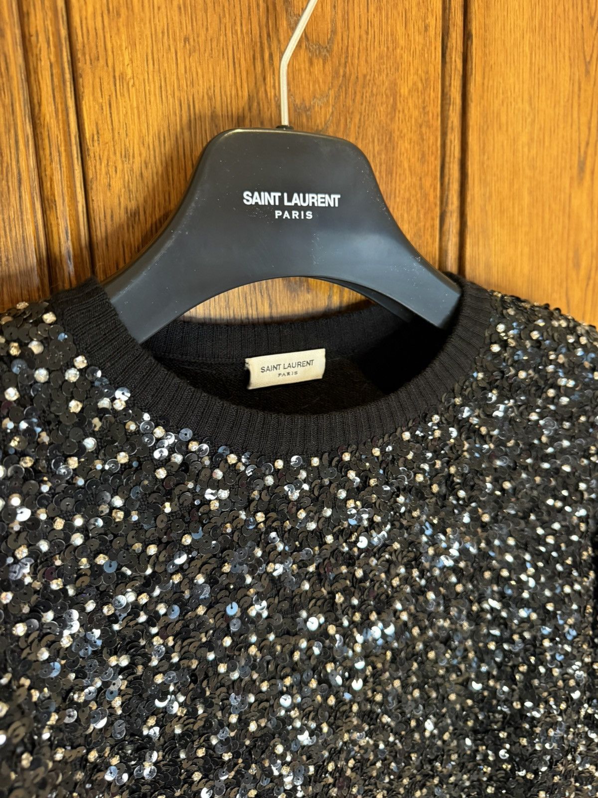 Saint Laurent Paris FW17 Saint Laurent crystal sequin embroidered sweater black Size US XS / EU 42 / 0 - 10 Thumbnail