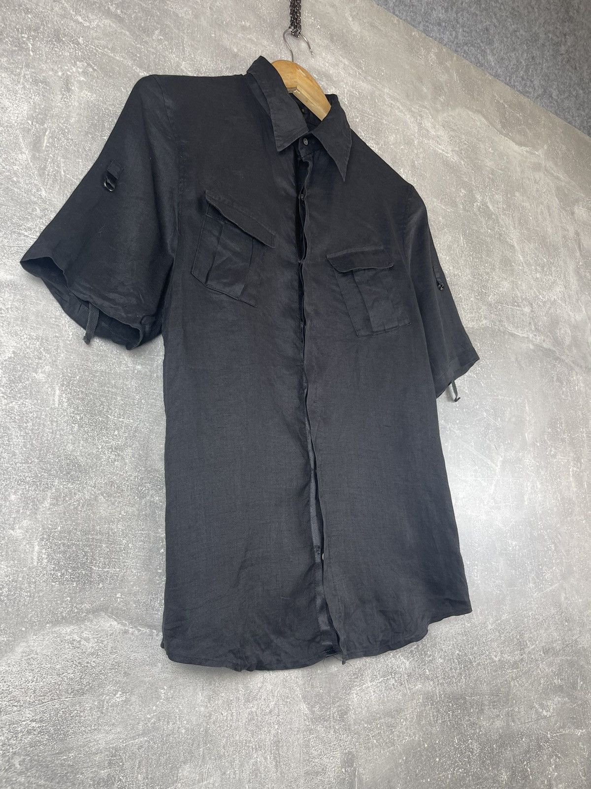Japanese Brand × Vintage Ato Keisuke Imazaki Black Linen Short Sleeve Utility Shirt Size US S / EU 44-46 / 1 - 3 Thumbnail