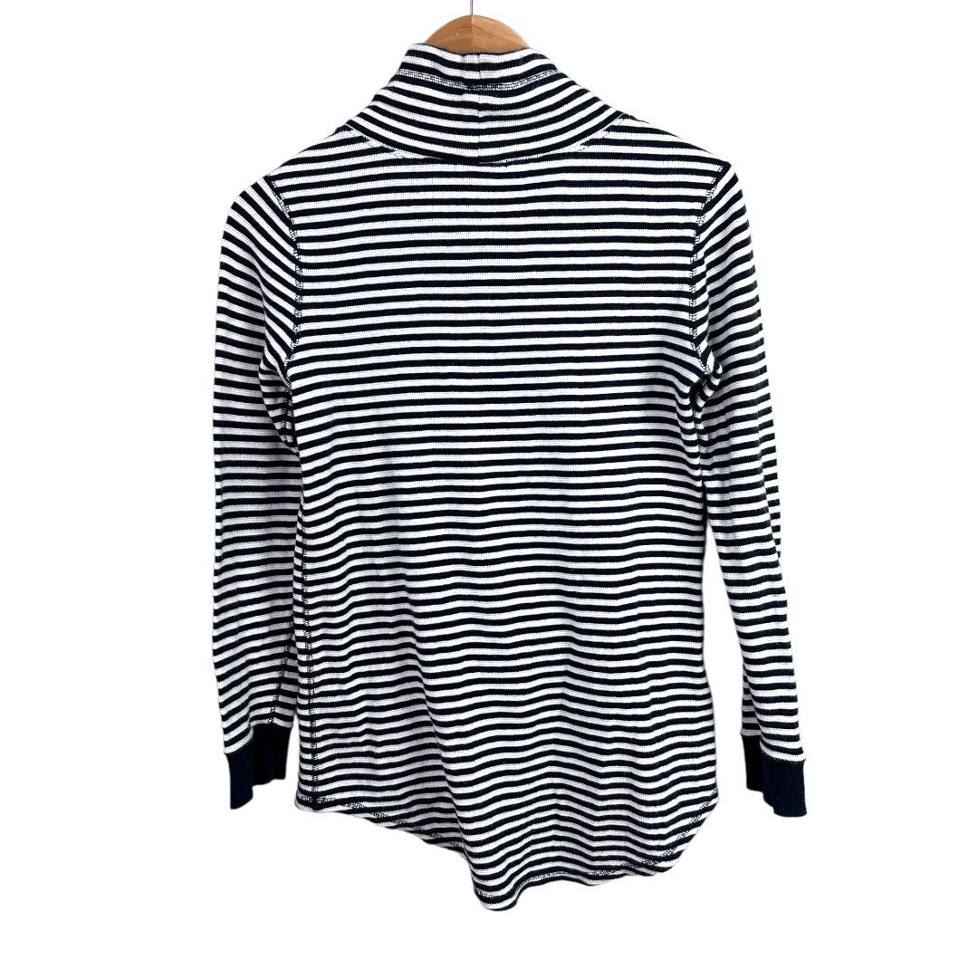 J.Crew J Crew Blue White Stripe Funnel Neck Tunic Waffle Knit XS Size XS / US 0-2 / IT 36-38 - 2 Thumbnail