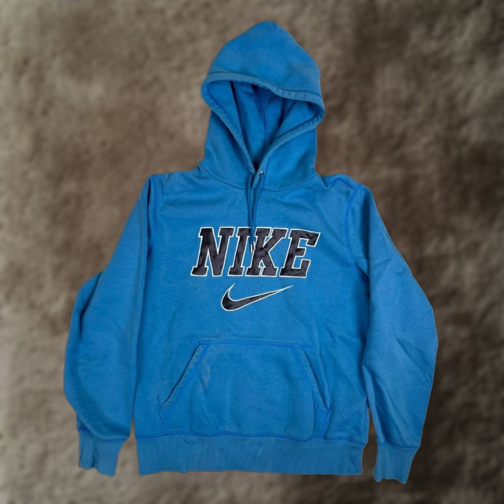 Nike VINTAGE Nike Hoodie Sweatshirt Mens M Blue Pullover Spell Out Swoosh 90s Sports Graphic Print Pockets Hooded Size US M / EU 48-50 / 2 - 1 Thumbnail
