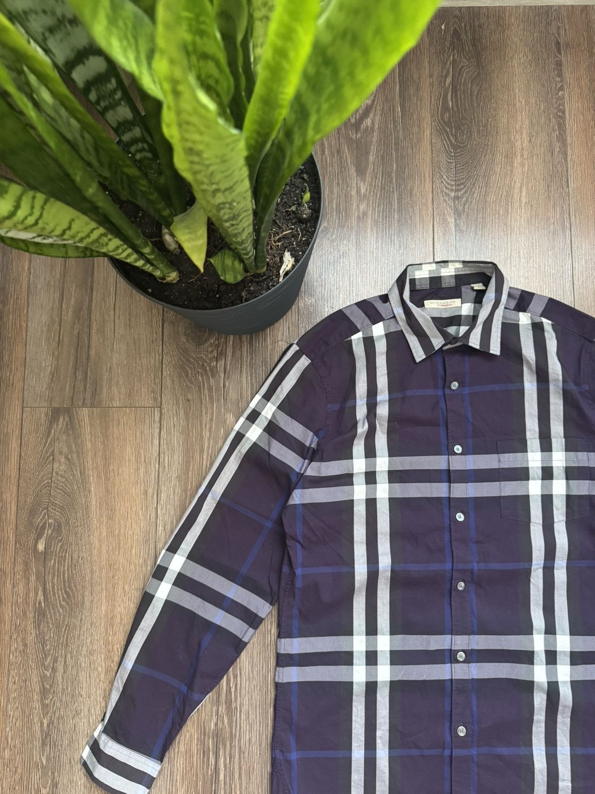 Burberry Burberry Brit Men's M Purple Check Long sleeve button up Shirt Size US M / EU 48-50 / 2 - 2 Thumbnail