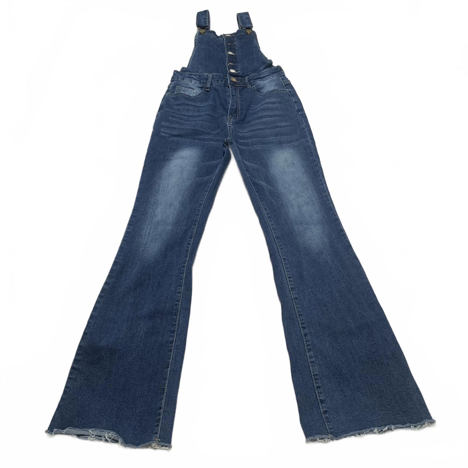 NBDN Nobrandedon Denim Overalls Women's Size Small Blue Flared Legs Jeans Size 28" / US 6 / IT 42 - 3 Thumbnail