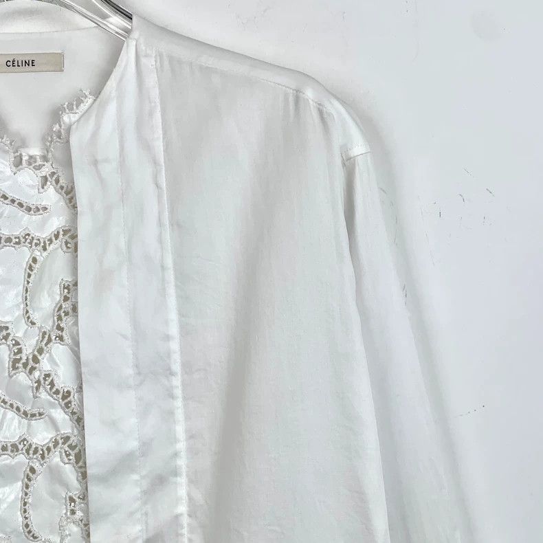 Celine White Lace Cotton Long Sleeve Shirt Size US S / EU 44-46 / 1 - 3 Thumbnail