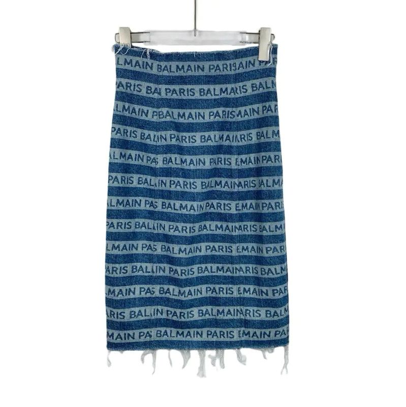 Balmain Balmain Blue Cotton Women's Midi Skirt 0089 Size 22" - 1 Thumbnail