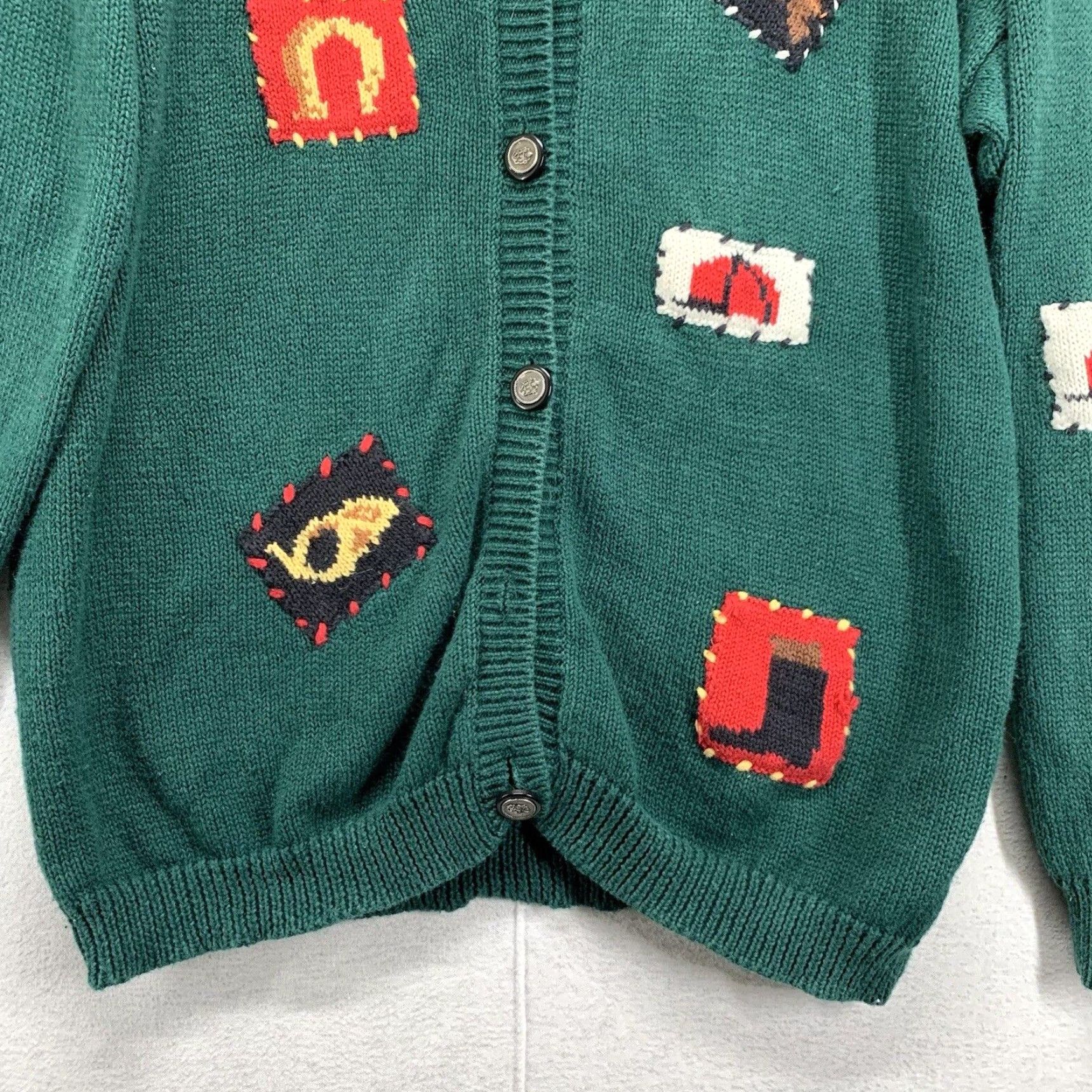 Gloverall VINTAGE The Eagle’s Eye Women’s Sweater 90s Knit Pullover Long Sleeve Mock Neck Geometric Horse Embroidered Grunge Winter L Size L / US 10 / IT 46 - 5 Thumbnail