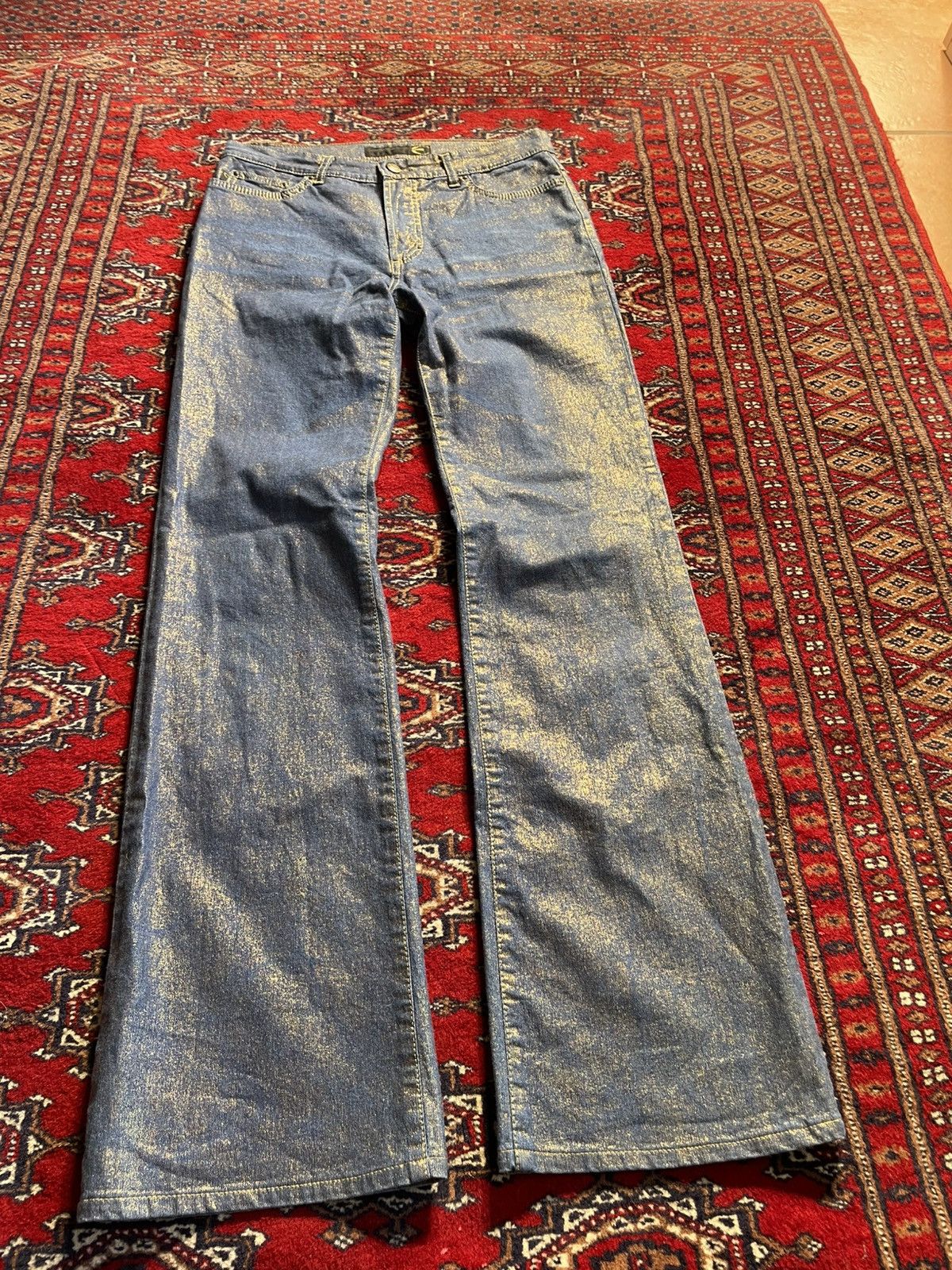 Just Cavalli Just Cavalli 2001 Gold Foil Bootcut Jeans rare Y2K archive Size 28" / US 6 / IT 42 - 4 Thumbnail