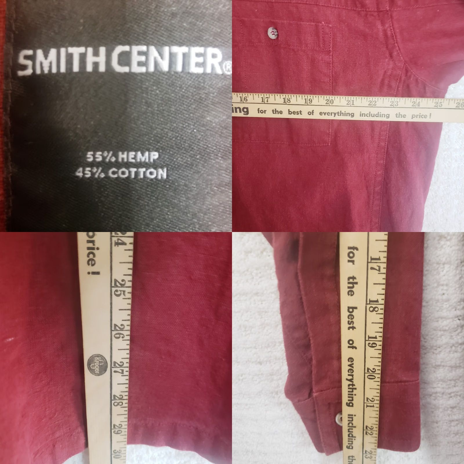 Vintage Smith Center Shirt Mens M Maroon Hemp Heavy USA Breathable Outdoor Natural Fiber Shirt Size US M / EU 48-50 / 2 - 10 Thumbnail
