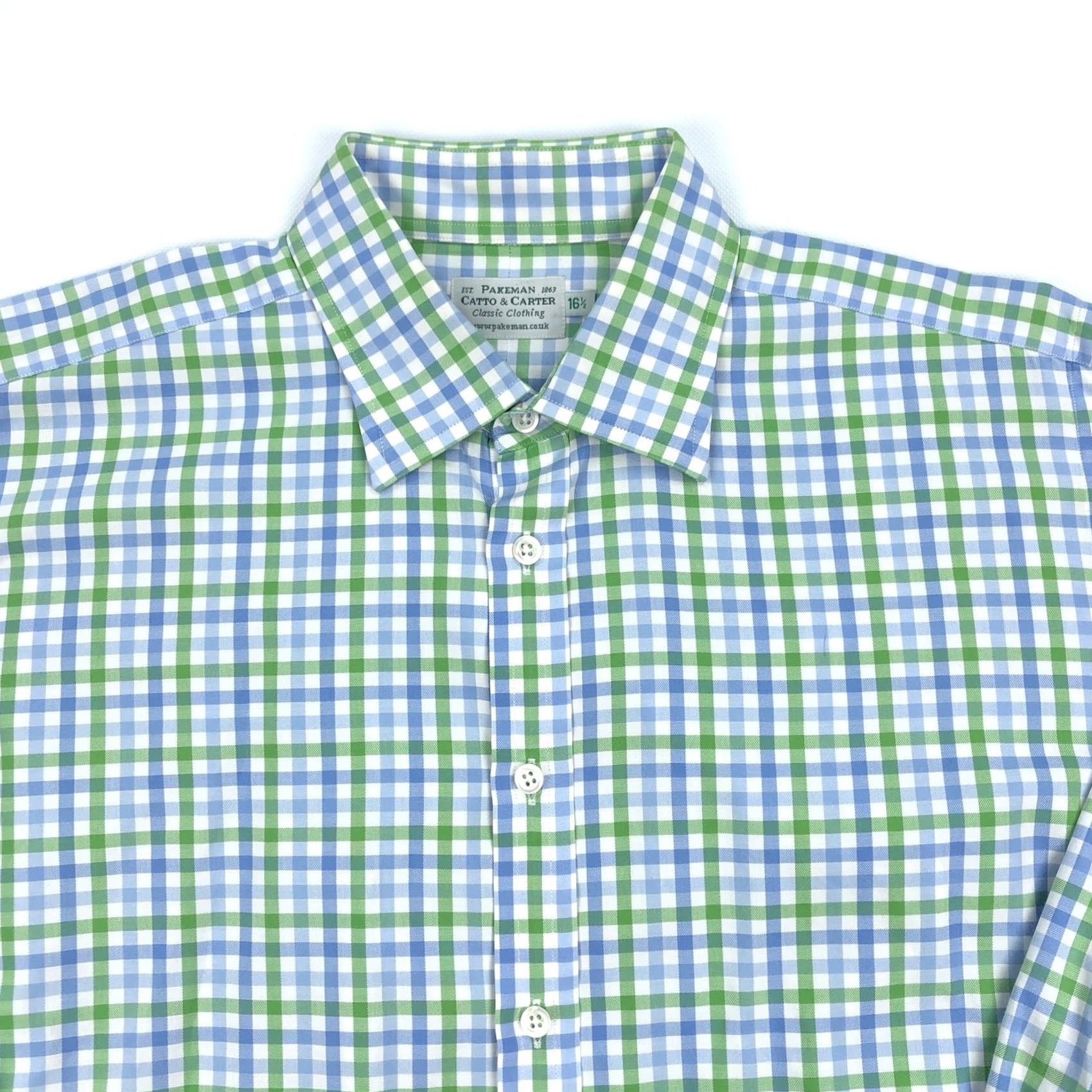 Vintage Pakeman Catto & Carter Button-Up Shirt Gingham Casual Business Travel Mens 16.5 XL Blue Green White Size US XL / EU 56 / 4 - 3 Thumbnail