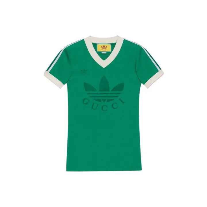 Gucci Gucci x adidas Green Logo V-Neck T-Shirt Size US S / EU 44-46 / 1 - 1 Thumbnail