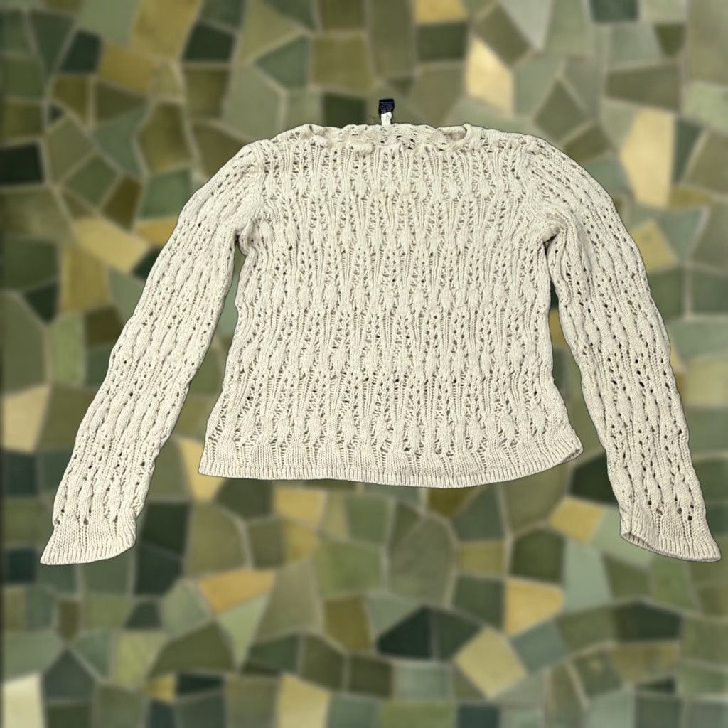 Ann Taylor Ann Taylor Sweater Womens Medium Beige Linen Cotton Open Knit Pullover Crew Neck Long Sleeve All Seasons Lightweight Made USA Size M / US 6-8 / IT 42-44 - 1 Thumbnail