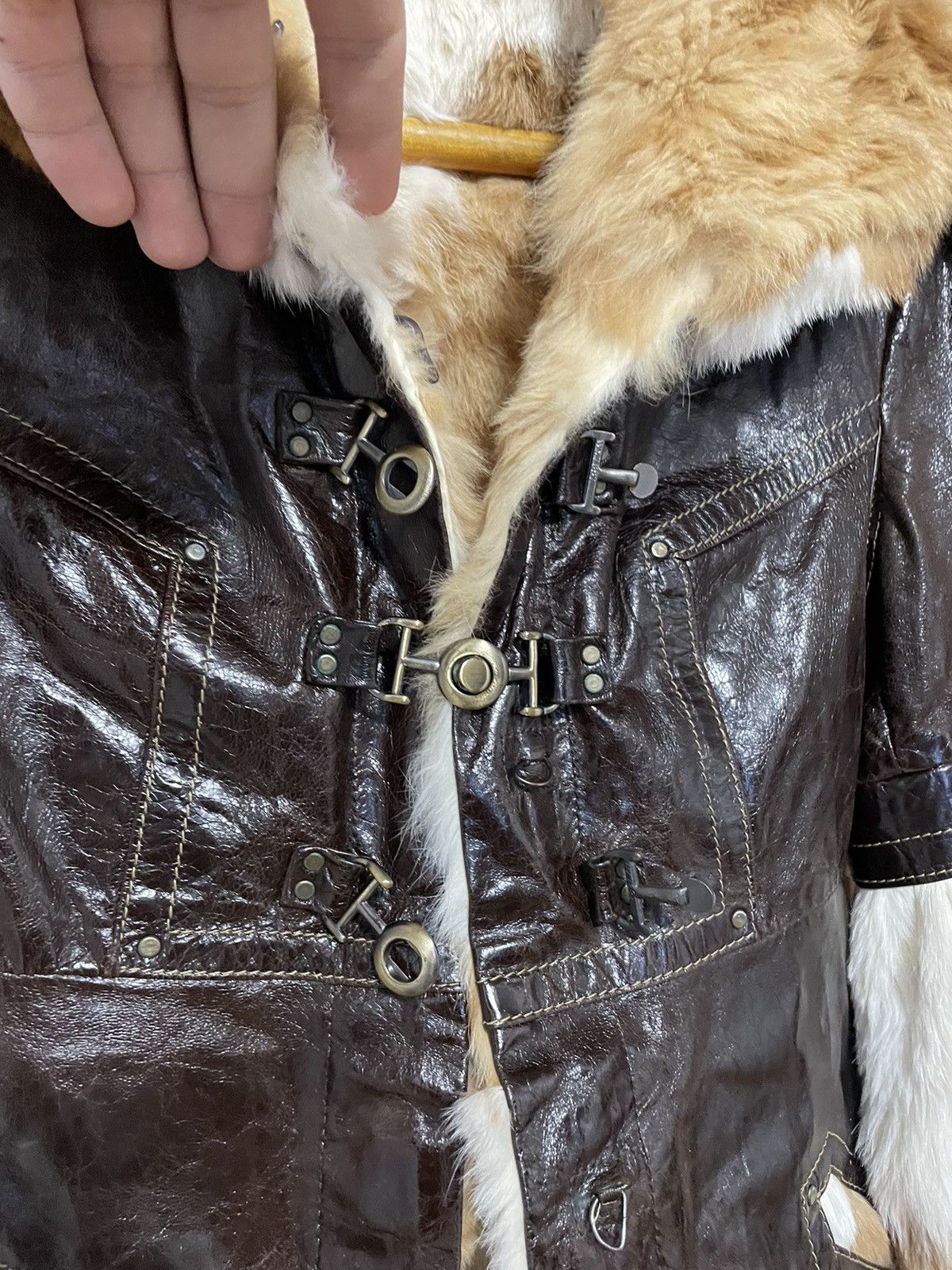 Vintage HOLYMOLY💥 Fur Leather Coat Avant-garde Opium Jacket Y2K Size M / US 6-8 / IT 42-44 - 4 Thumbnail