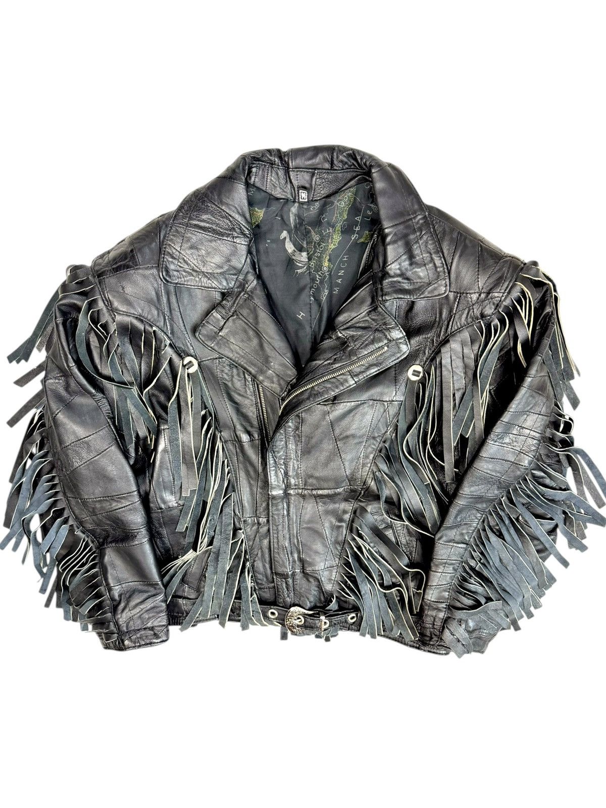 Genuine Leather Vintage Black Fringe Leather Jacket Biker Western Cropped Size US L / EU 52-54 / 3 - 1 Thumbnail
