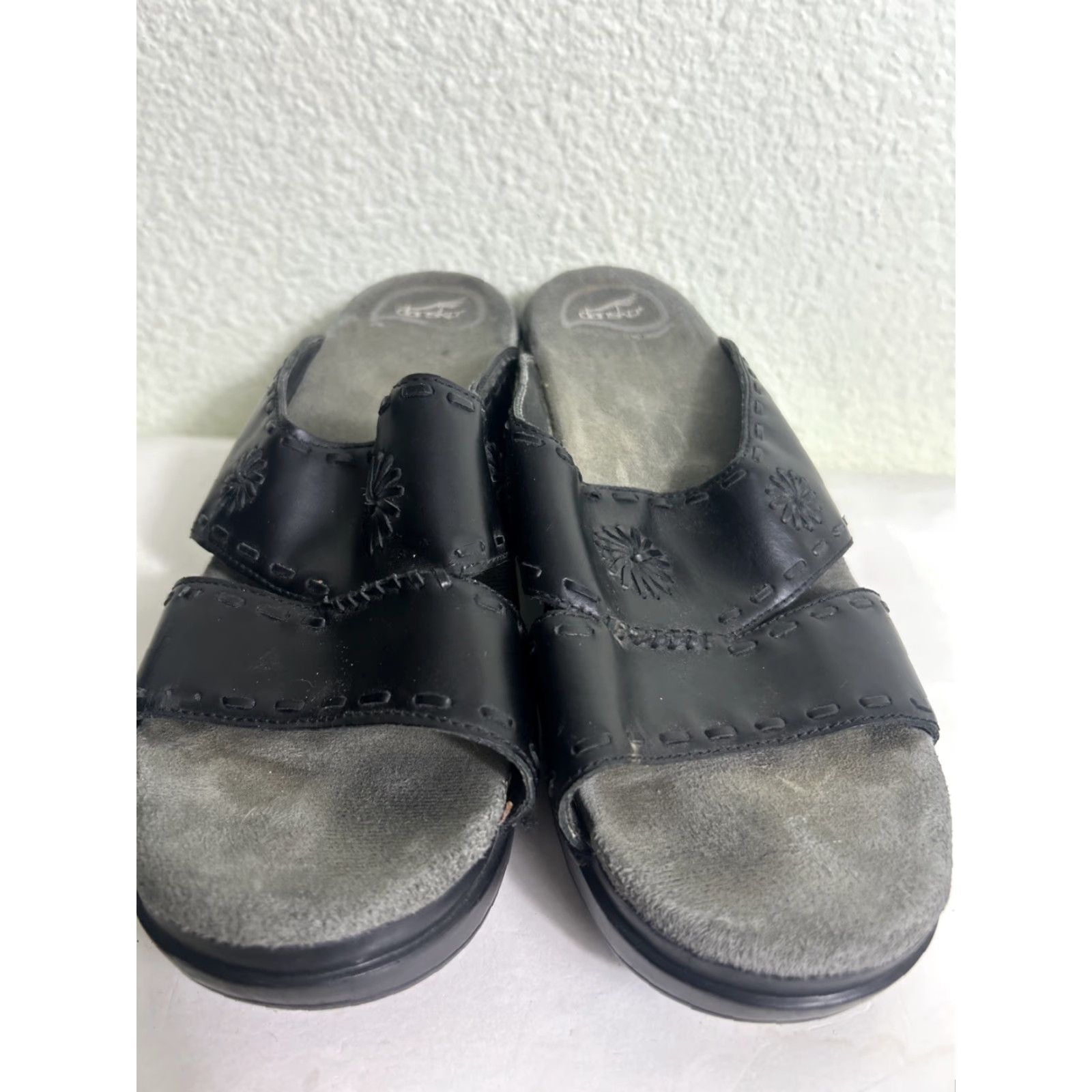 Dansko Dansko Open Toe Wedge Sandal Slip-On Black Leather Women US 10 40"} Size US 10 / IT 40 - 6 Thumbnail