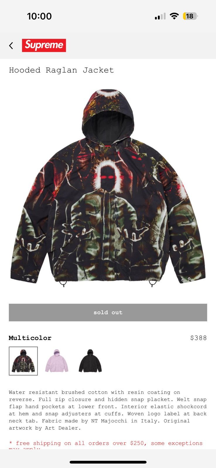 Supreme Supreme Hooded Raglan Jacket Art Dealer Size US L / EU 52-54 / 3 - 5 Thumbnail