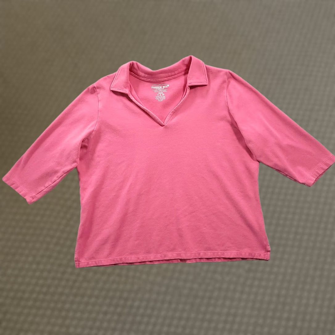 Vintage Fashion Bug Polo Shirt 3/4 Sleeve V-Neck Pink 22/24W Women Casual Shirt Size 3XL / US 20-22 - 1 Thumbnail