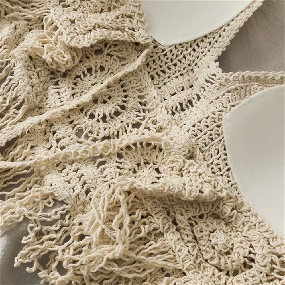 Other Cream Handmade Crochet Lace Halter Bralette Top, Crop Top Size ONE SIZE - 5 Thumbnail