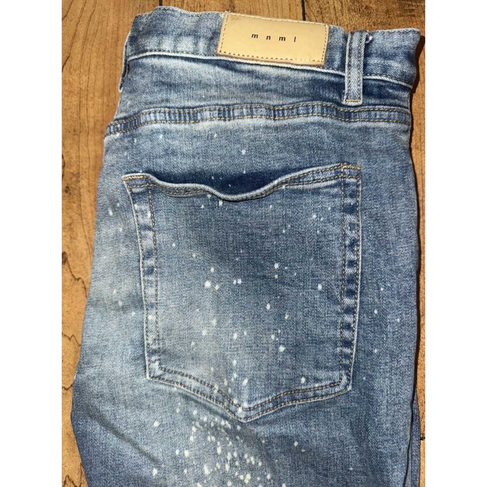 MNML MNML M38 Bleach Splatter Skinny Jeans Men’s 34x33 Distressed Denim Streetwear Blue Jeans Men Size US 34 / EU 50 - 2 Thumbnail