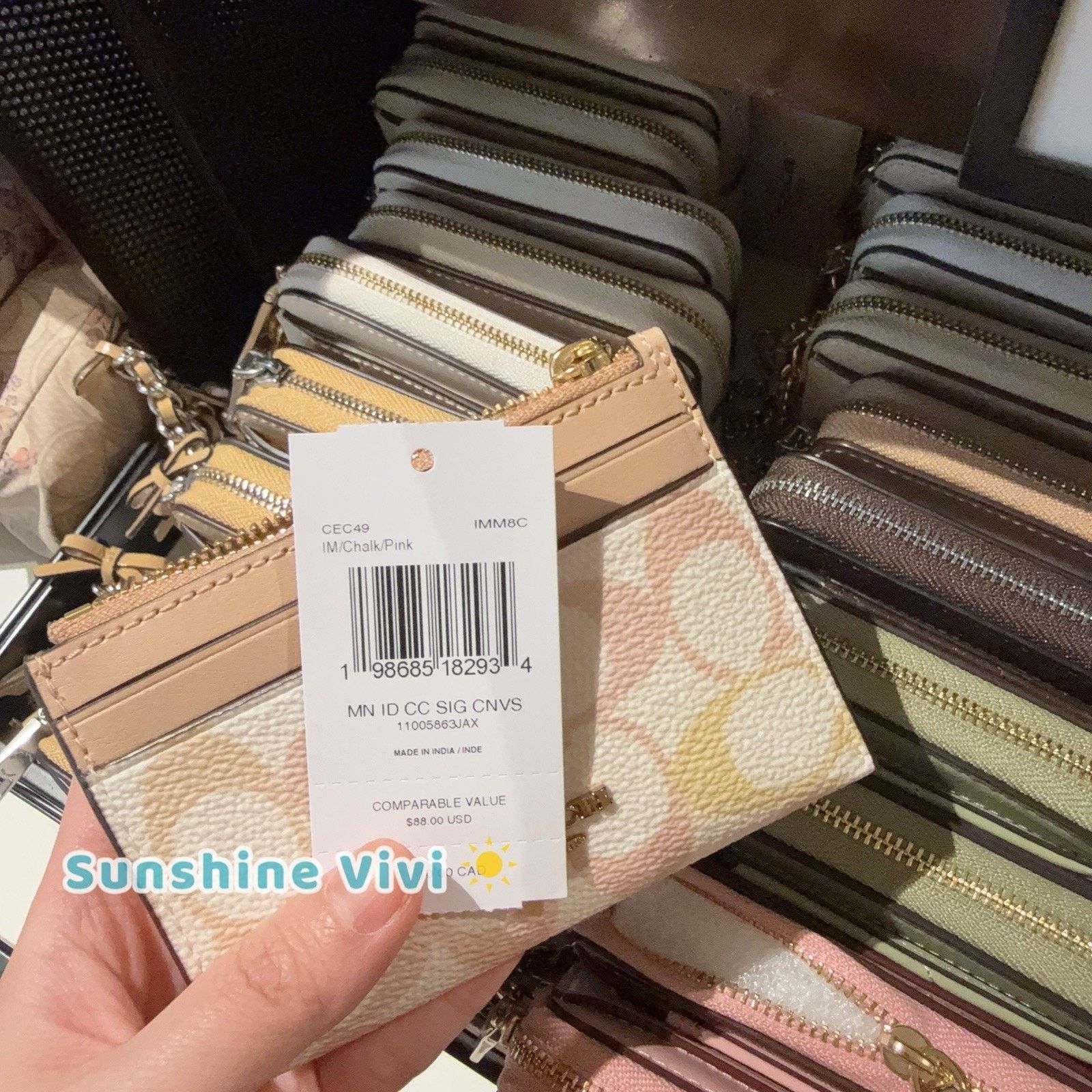 Coach NWT Coach Mini Skinny Id Case Pretty Gold/Chalk/Pink CEC49 Size ONE SIZE - 6 Thumbnail