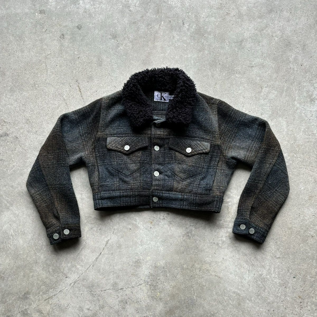 Calvin Klein × Vintage vintage 90s CALVIN KLEIN JEANS Plaid Wool Cropped jacket Size S / US 4 / IT 40 - 1 Thumbnail
