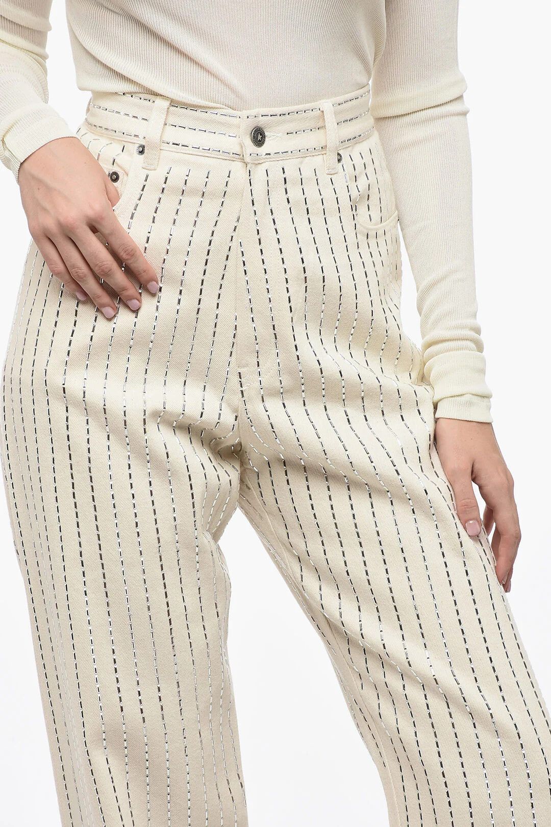 Golden Goose og1mm0426 High-Rise 5-Pocket Pant in White Size 26" / US 2 / IT 38 - 2 Thumbnail