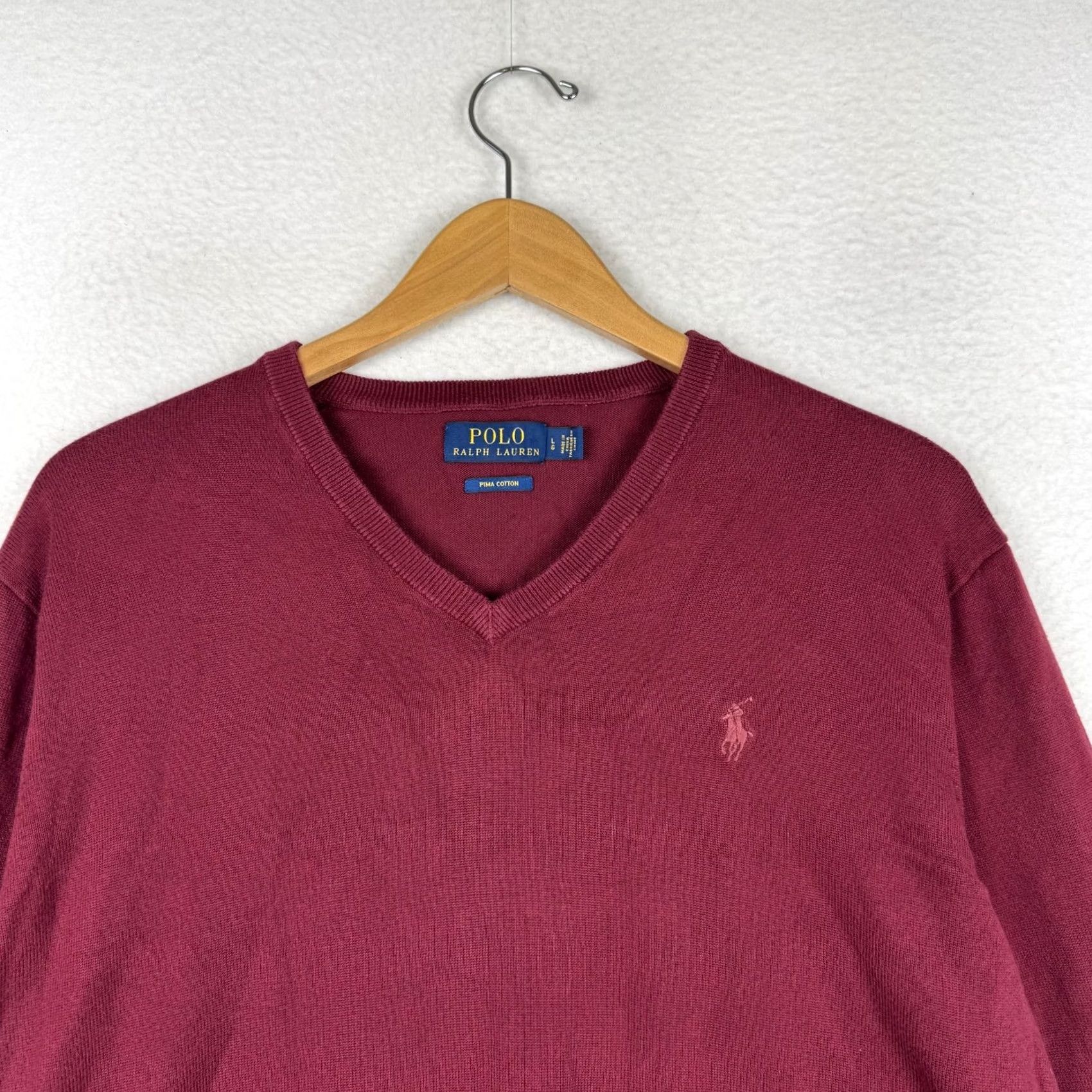 Polo Ralph Lauren Polo Ralph Lauren Sweater Pullover V-Neck Long Sleeve Red Maroon Cotton Knit Regular Men L Adult Mens Size US L / EU 52-54 / 3 - 4 Thumbnail