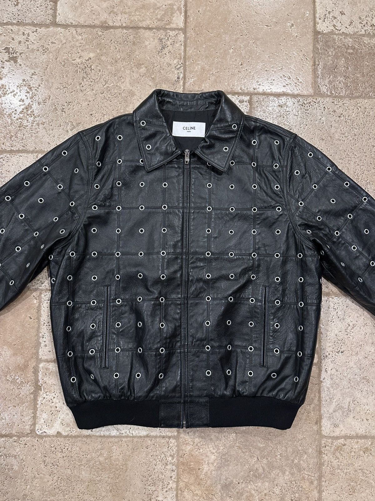 Celine × Hedi Slimane Celine x Hedi FW22 Leather Eyelet Cut-Out Stud Patch Jacket Size US L / EU 52-54 / 3 - 3 Thumbnail