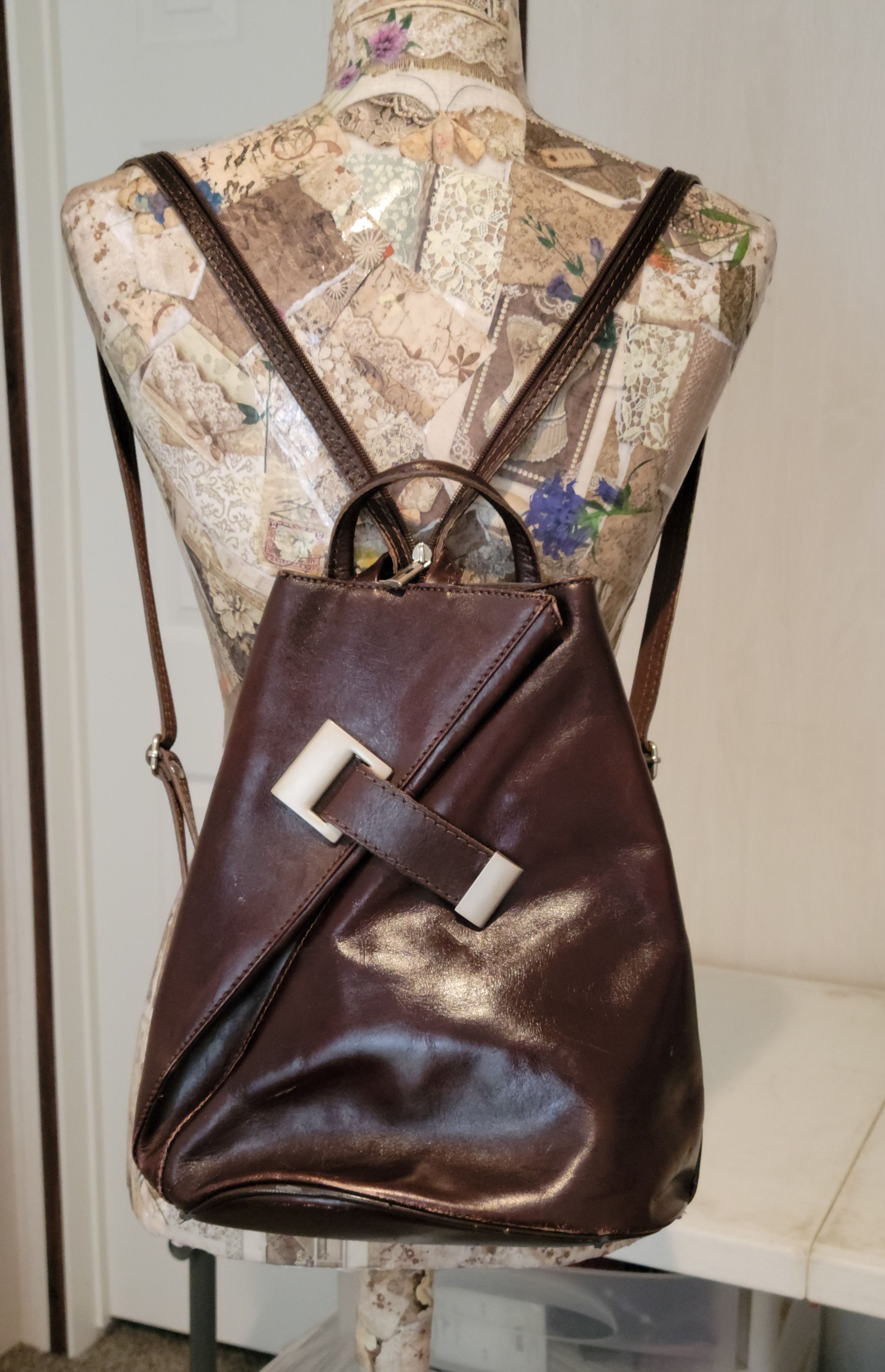 NBDN Nobrandedon Vintage Brown Leather Backpack Medium Shoulder Bag Size ONE SIZE - 3 Thumbnail