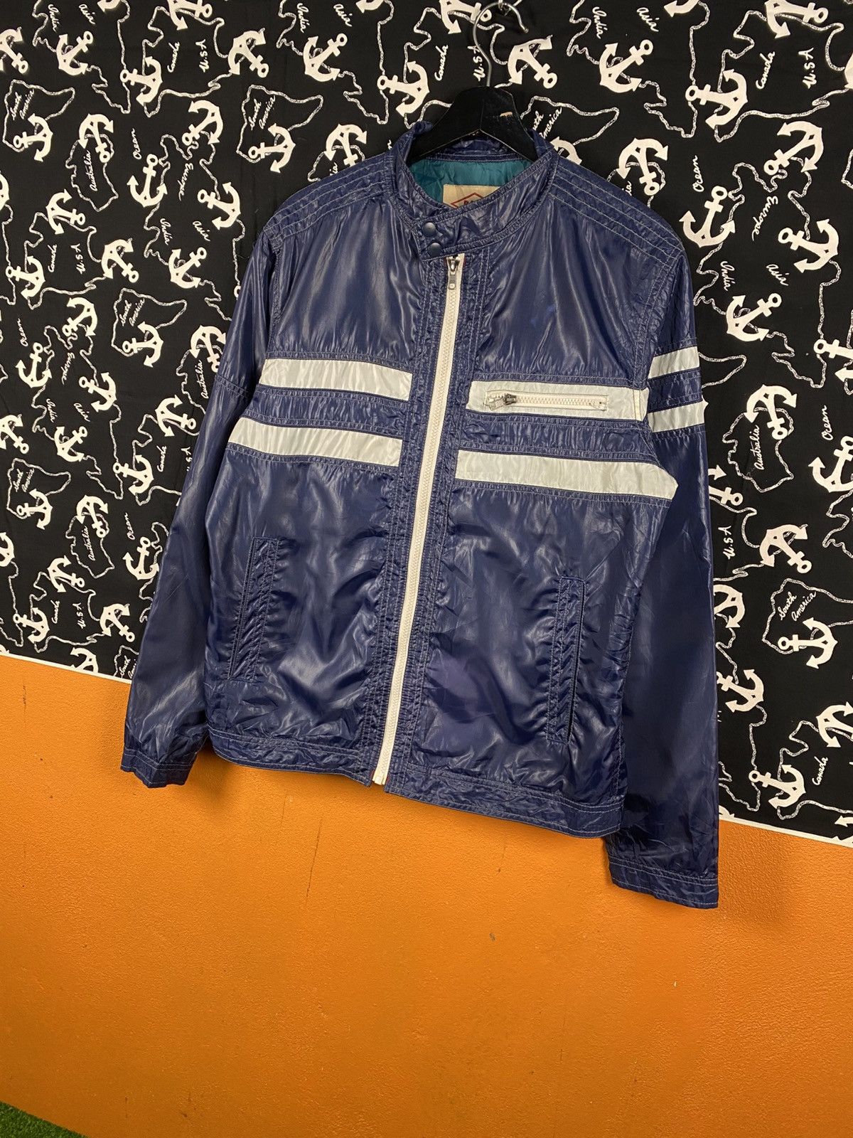 Vintage Vintage BALL Nylon Racing Jacket Blue Reflective Stripe Size US L / EU 52-54 / 3 - 4 Thumbnail