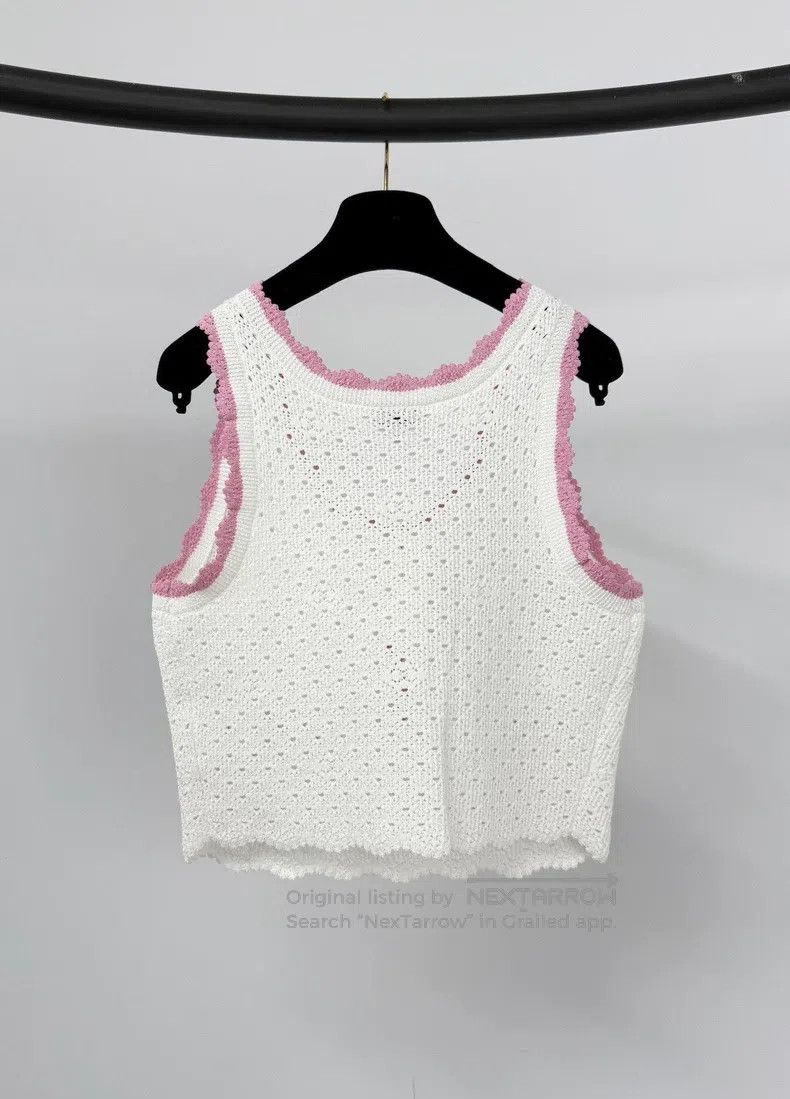 Chanel Chanel 24P white knitted hollowed-out pink-edged vest Size XXS / US 00 / IT 34 - 2 Thumbnail