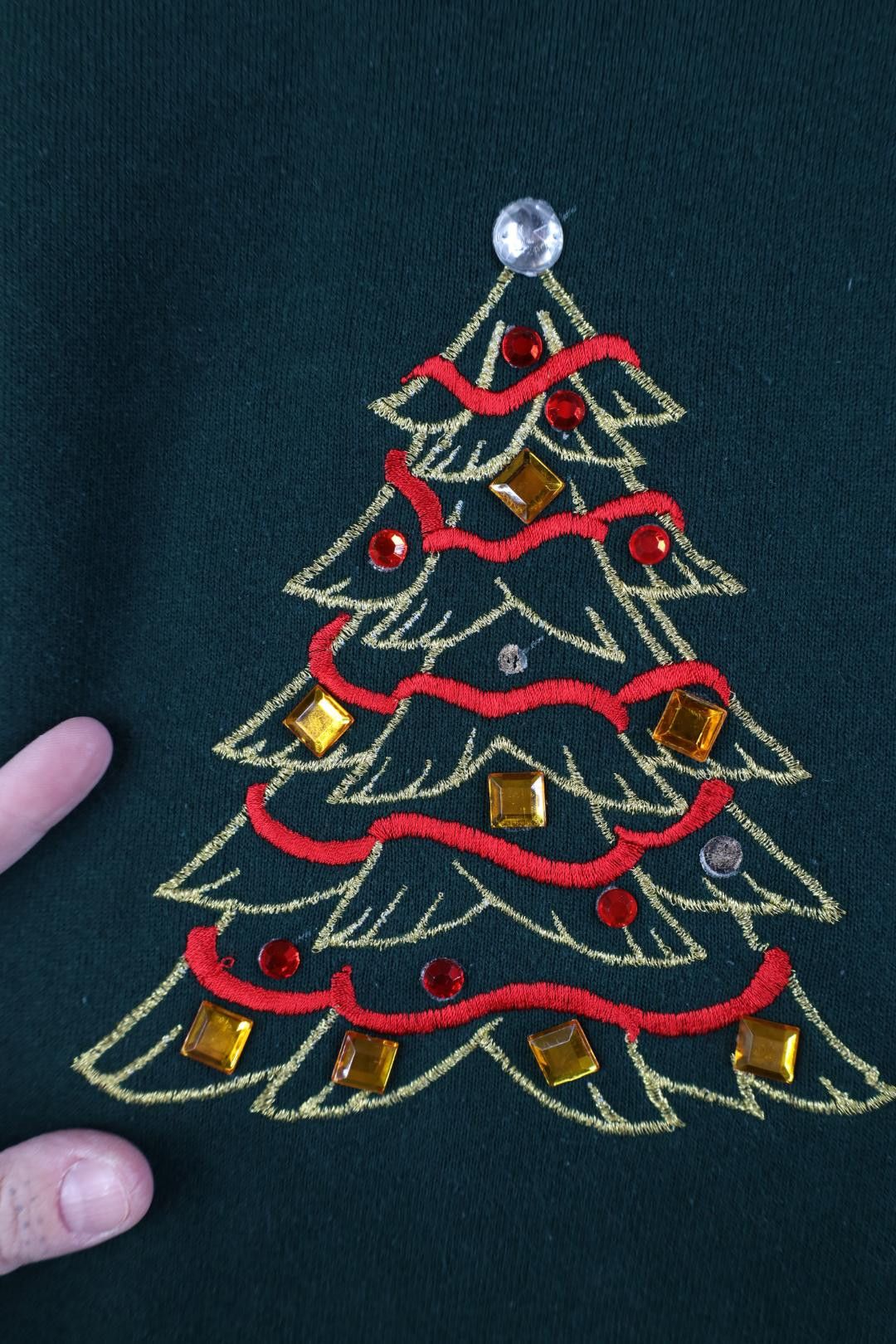 Vintage Vintage 90s Christmas Tree Rhinestone Jeweled Sweatshirt Size XL / US 12-14 / IT 48-50 - 4 Thumbnail