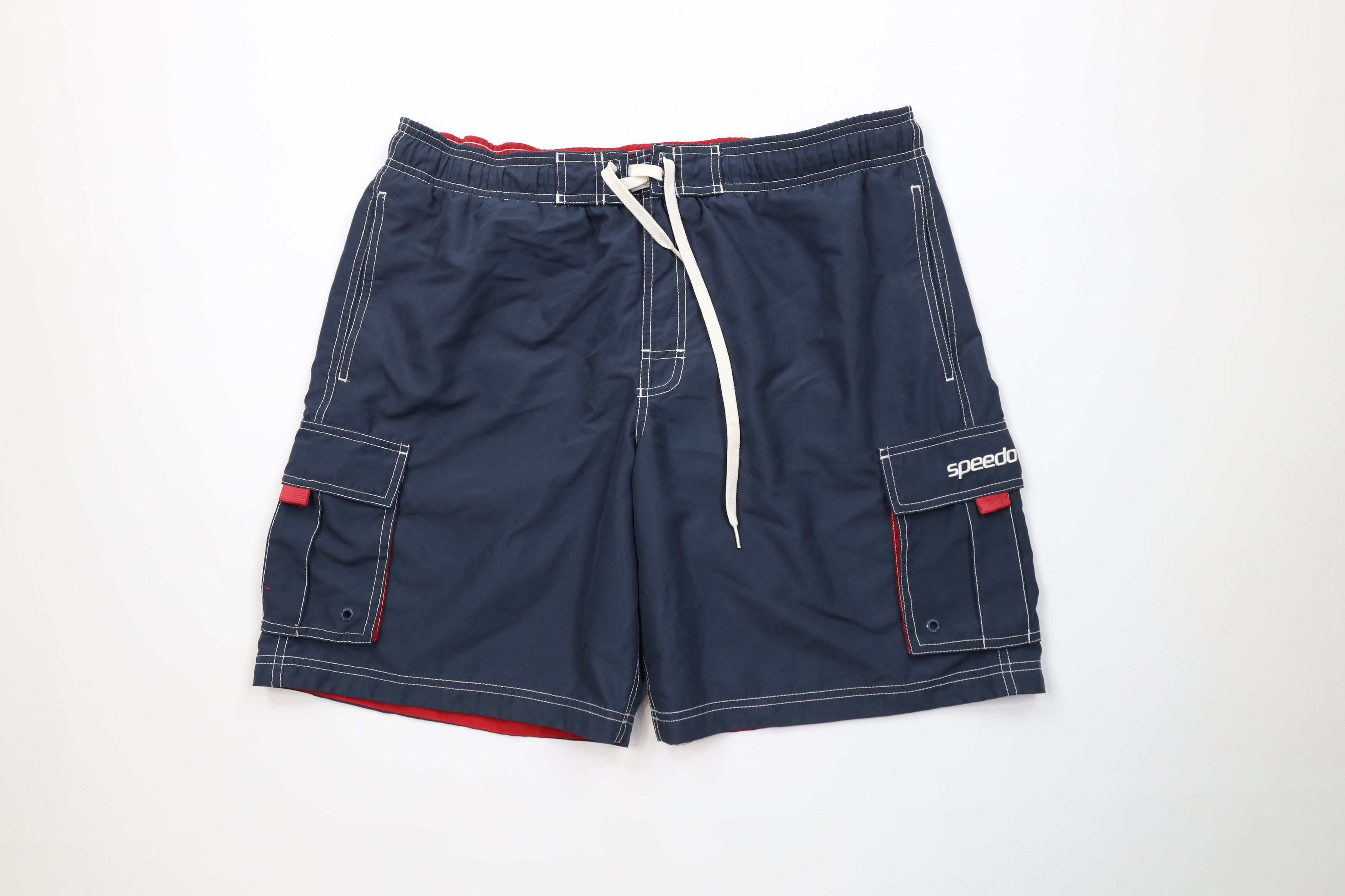 Speedo Vintage Speedo Spell Out Lined Cargo Shorts Swim Trunks Blue Size US 32 / EU 48 - 1 Thumbnail