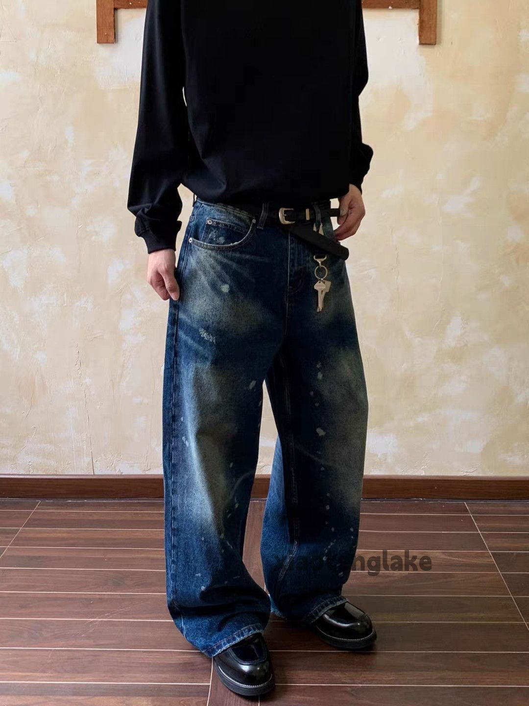 Jean ltx paint Stain faded loose baggy hiphop flared jeans Size US 32 / EU 48 - 3 Thumbnail